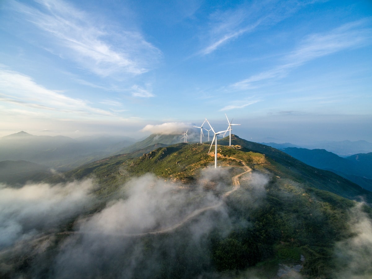 Asien Windenergie - Turbinen in Huashan, Jiangxi
