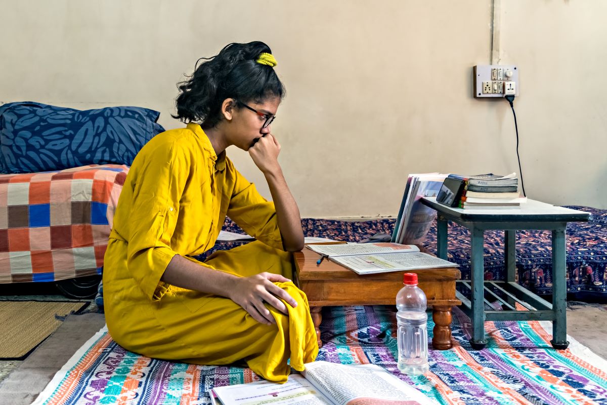 An Indian student engaged in e-learning.